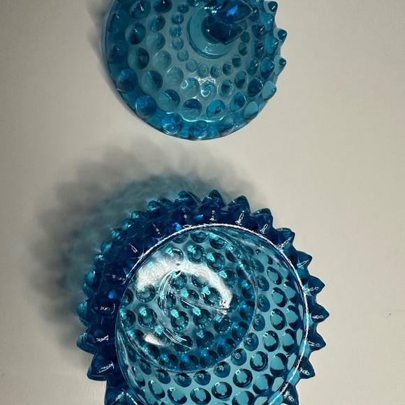 Antique Turquoise Hobnail Glass Candy Dish - Picture 5 of 5